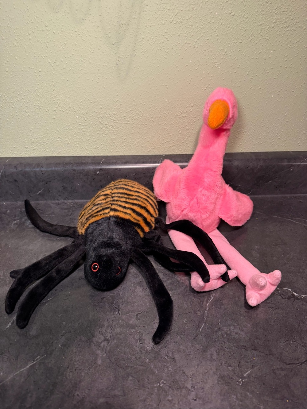 Ty Beanie Babies Spinner the Spider and Pink Flamingo Beanie Buddy